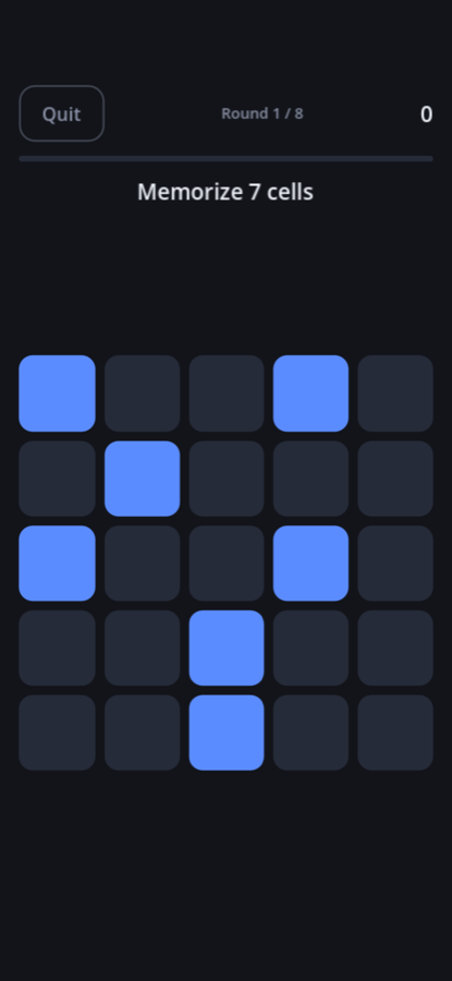 Memory Grid: a pattern of lit cells on a four-by-four board.